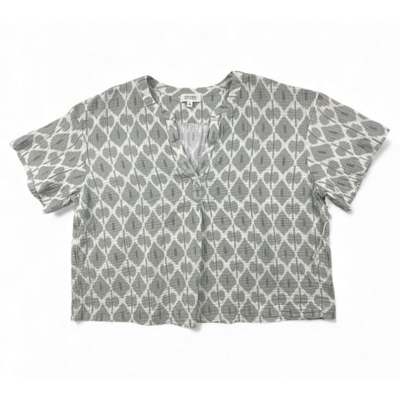 Haven Tops - Talbots Haven Well Within Top Ikat Print Gauze SS VNeck 100% Organic Cotton XL